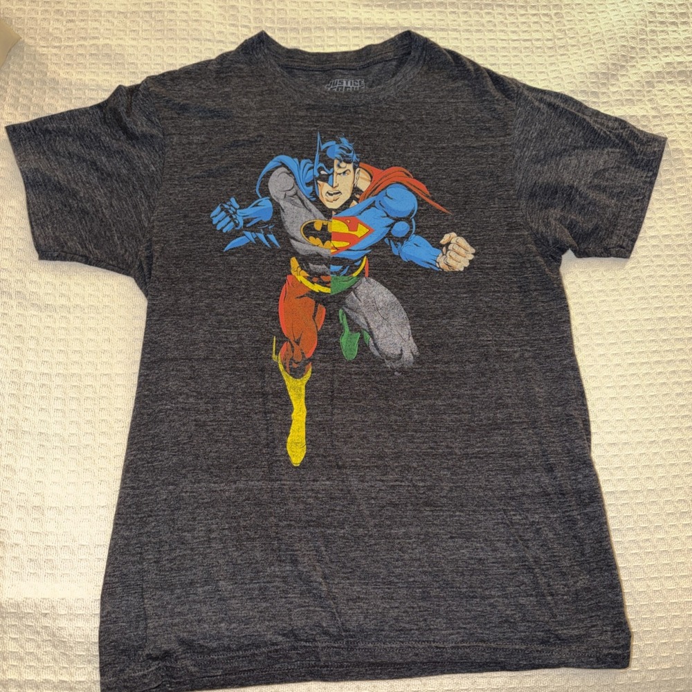 Justice‎ League Batman Superman Split Graphic T-Shirt Men's M DC Comics
